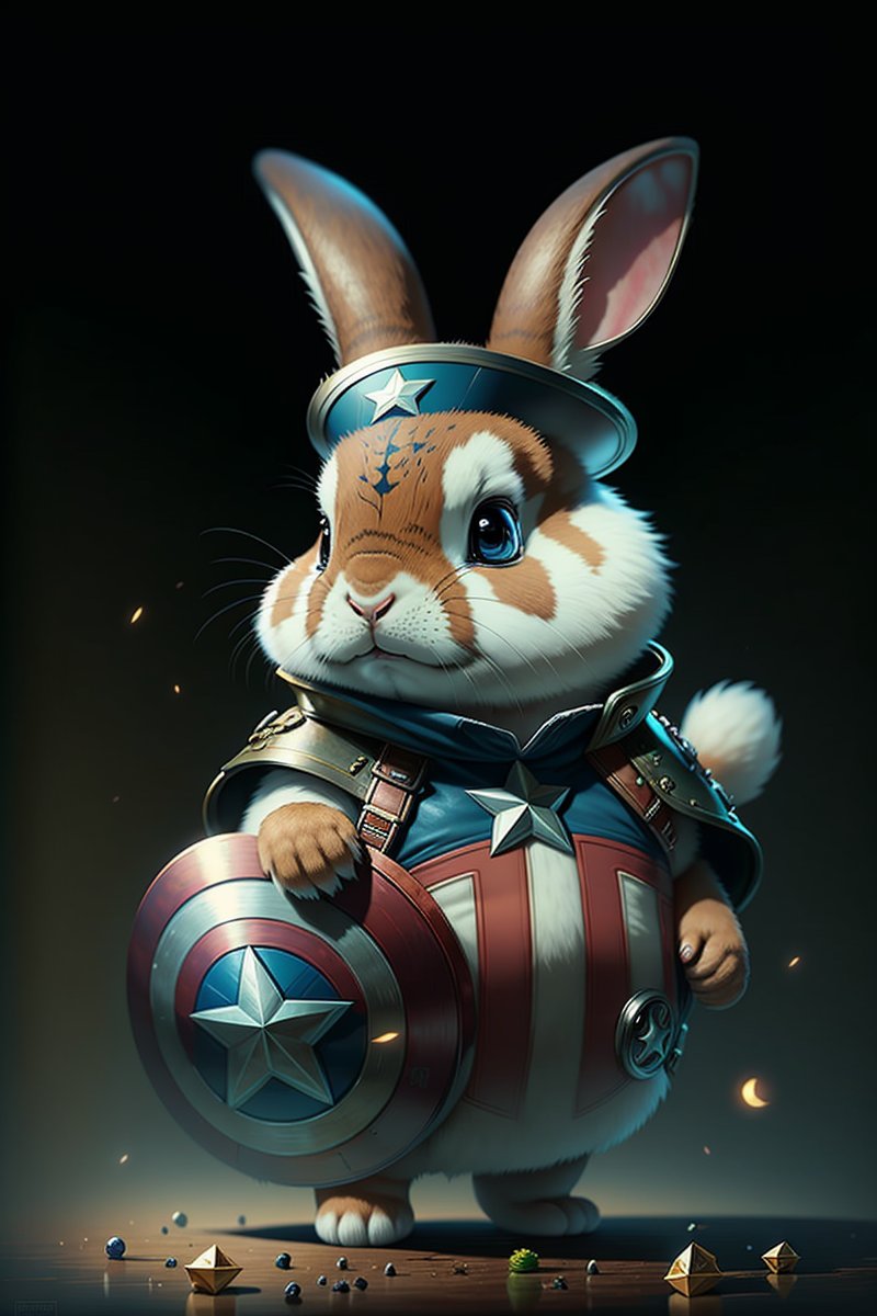 (masterpiece, top quality, best quality,concept art) <lora:CuteCreatures:0.9> Cu73Cre4ture rabbit Captain America